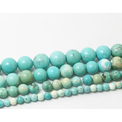 Smooth Synthesis Natural Stone Blue Turquoises Round Loose Beads For Jewelry Making 15" Strand 4 6 8 10 MM Pick Size