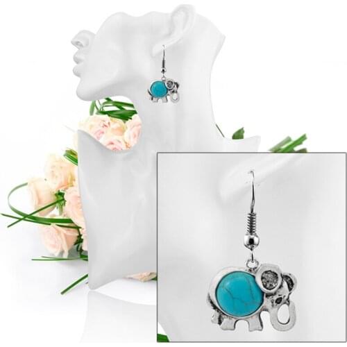 Ethnic Style Plated Elephant Shape Green Stone Dangle Earrings Animal Jewelry Accessories Earrings for Women Trendy HJUEY