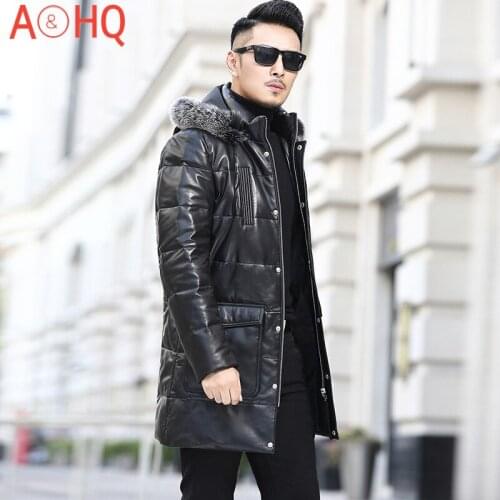 Winter Jacket Men Clothing Real Shepskin Leather Mens Down Jackets Thick Parka 100% Fox Fur Collar Coat Ropa LXR946