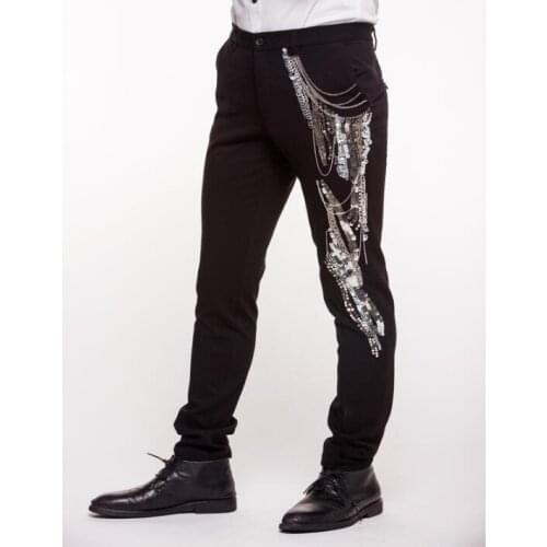 Stage personality men sequins pants harem pant men feet trousers singer dance rock fashion street star style novelty black