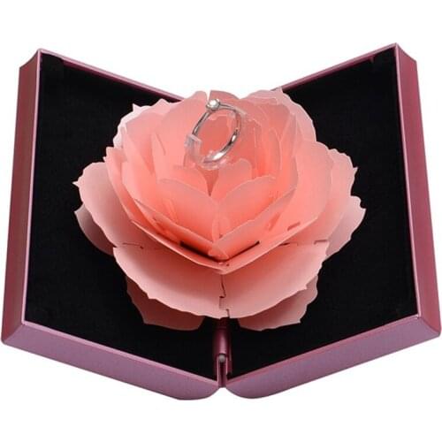 New 3D Fashion Elegant Rings Joyful Red Box Wedding Engagement Case Rose Flower Gift For Love Jewelry Display Storage Holder