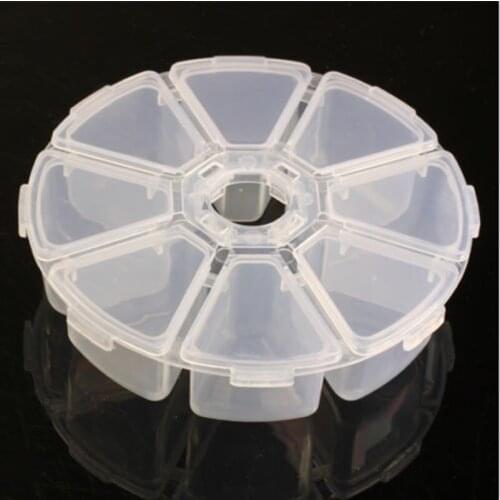 New Arrival Plastic Round Storage Box Case Nail Art Rhinestones Gems Beads Container 8 Grids