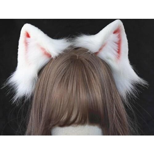 New Hand-made Work Samoye Dog Ears Hairhoop Hair Band White Fur Headwear For Halloween Christmas Cosplay Costume Accessories