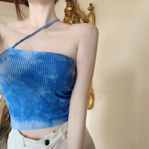 Tie-dyed Camisole Women Irregular Straps Bodycon Tank Crop Tops Girl Sleeveless Short Solid T-Shirt Camis Tees Top for Girls