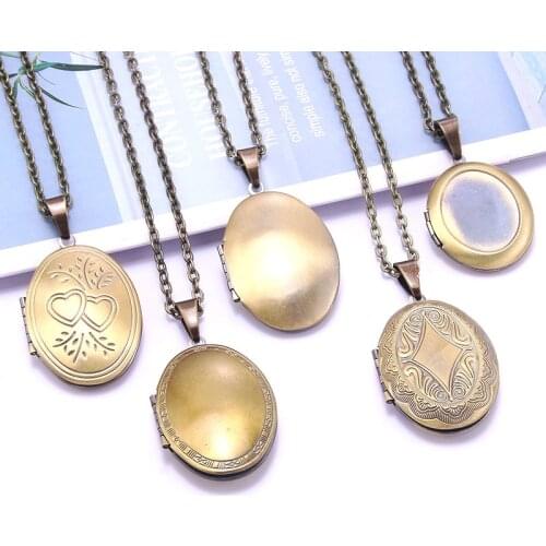 Necklace Oval Shape Copper Heart Necklace Pendant Chain Jewelry Party Beauty Girls Photo Locket Jewelry For Women