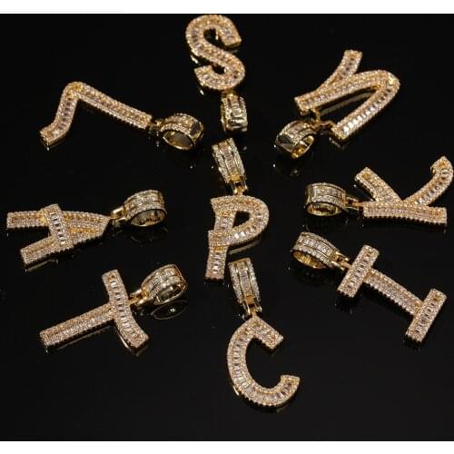 Hip Hop Iced Out Bling Big T Square Cubic Zircon English Letters A-Z Alphabet Necklace Pendant for Mens Jewelry