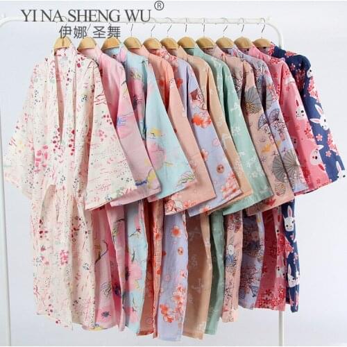 Summer Woman Men Kimonos Pajamas Yukatas Japanese Style Floral Loose Long Sleepwear NightGown Cardigan Leisure Couples Bathrobe