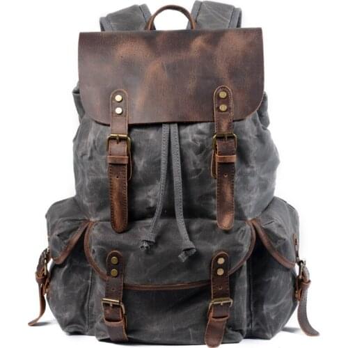 Casual Canvas Backpacks Vintage Waterproof Large Capacity Travel Bag Women Mochila Leather Laptop Rucksack Multifunction