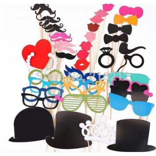 Photo Booth Prop Mustache Eye Glasses Lips Set of 44 on a Stick Mask Funny Wedding Party Photography