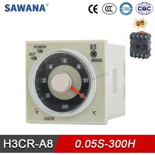 Time Relay Timer Relay SPDT 100V-220VAC 24V 380V 220V 0.05S-300H H3CR-A8 RELAY with Base Mode A Timming Relays