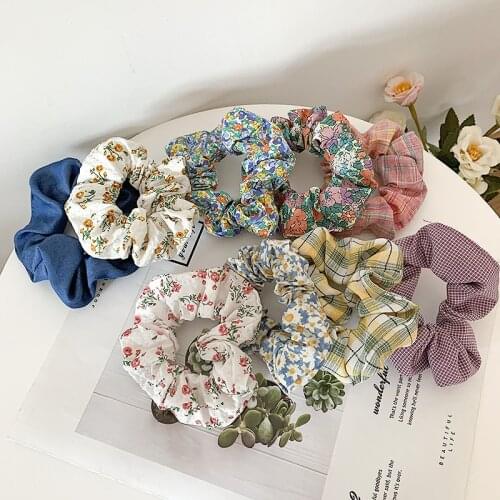 Embroidery Floral Print Hair Ties Elastic Hair Bands Summer Colorful Flower Silk Organza Flower Hairbands Rubber Bands Wholesale