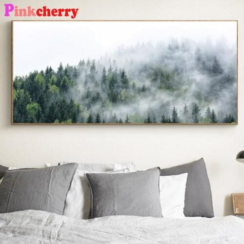 Nordic Decor Foggy Forest Landscape diamond Painting Mosaic diamond Art Forest Painting Wall Picture for Living Room