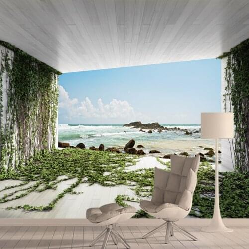 Modern Custom Seascape Green Space Room Background Wallpapers for Living Room Removable Murals Wall Panel Pvc Papers Home Decor