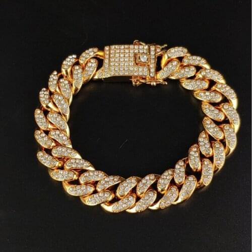 European and American Hip Hop 12.5mm Full Set Diamond Gold Bracelet Cuba Chain Silver Bracelet Rose Gold Chain