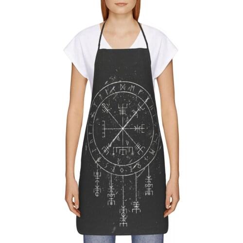 Vegvisir Norse Tattoo Kitchen oil resistant wreath Viking Odin kitchen apron women Man For Cooking accessories 72*52cm