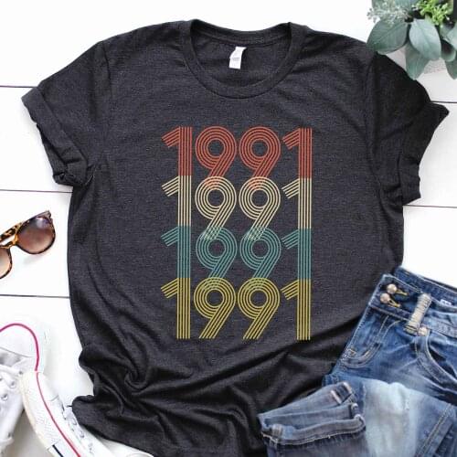 25# Vintage Casual T-shirt Womens 1991 Original Print O-neck Short Sleeve Top Casual Birthday Gift T-shirt Женские Футболки