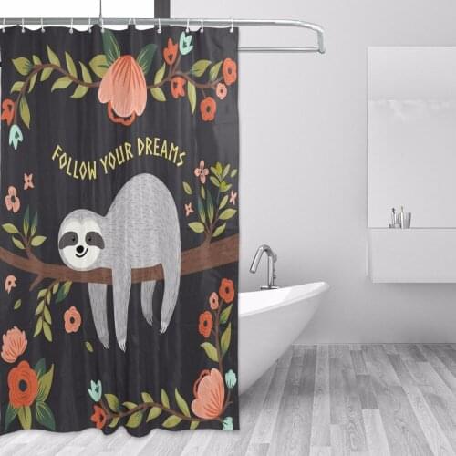 New Cute Eco-friendly Sloth Animal Bathroom Curtain Polyester High Quality Washable Bath Decor Shower Curtain rideau de douche