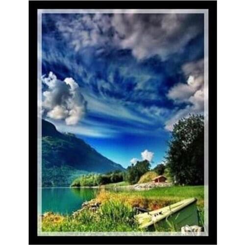 Scenery blue sky white clouds Needlework,DMC Cross stitch, Embroidery kits 14CT White Canvas Patterns Cross-Stitching,DIY Handma