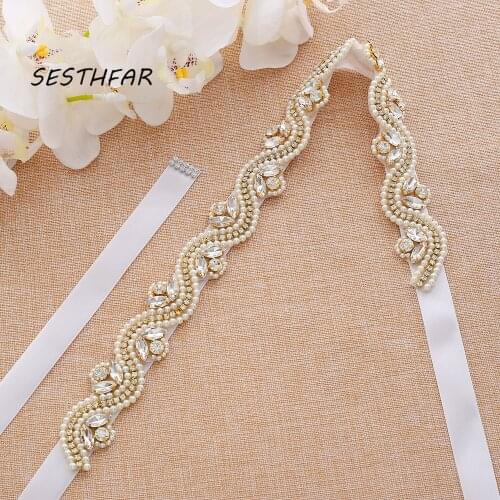 SESTHFAR Pearls Wedding Belts handmade Bridal Belts Crystal Beaded Bridal Sashes Wedding Accessories