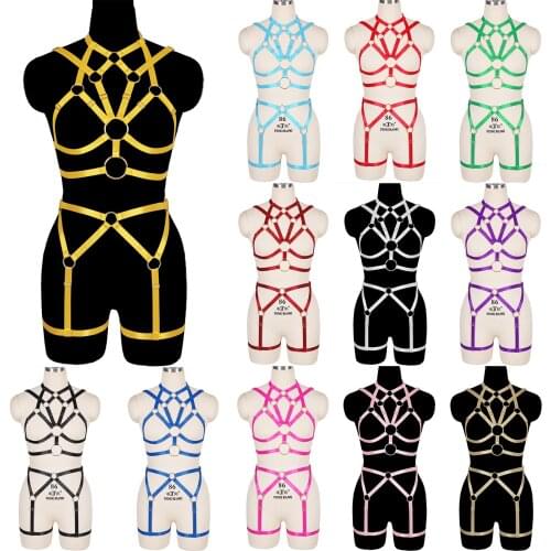 Harness Fashion Goth Harness Sexy Body Bondage Cage Bra Wedding Stockings Full Body Harness For Women Suspenders Stockings