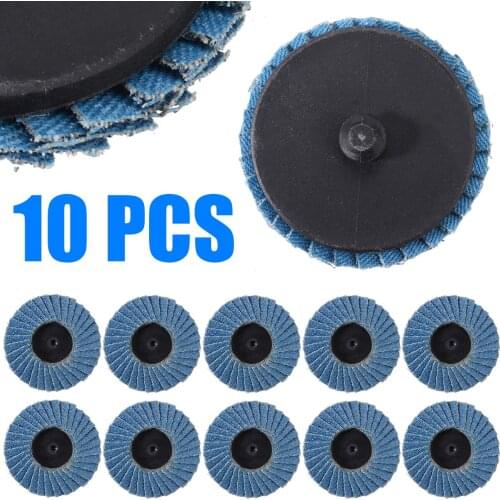 10Pcs 2'' 60 Grits Flap Sanding Disc Wheel Type R Roloc Threaded Twist Lock Grinder Sanding Discs Metal Plastic Abrasive Tool