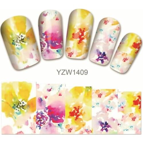 2 Sheets Flowers Nail Stickers Watercolor Nail Art Butterfly Decals Diy Beauty Paper Decor for Salon Casual