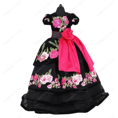2021 Vintage 3D Floral Printed Flowers Velvet Charra Cheap Flower Girl Special Occasion Dresses for Wedding Party Long Corset