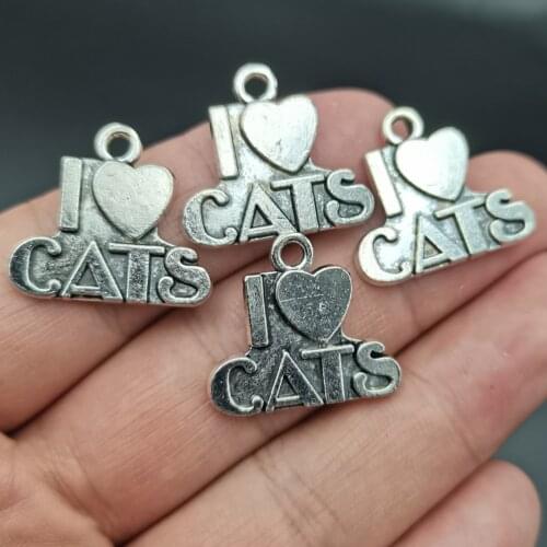 Antiquing 20PCS letter Charms I Heart Cats charm for jewelry making fashion charm earring pendant bracelet charm