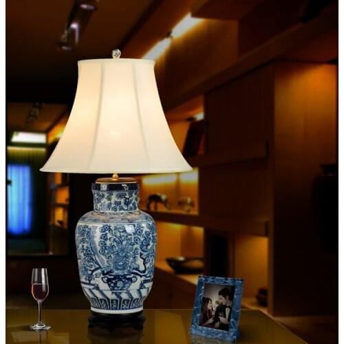 Antique Chinese Flower Vase Lamp Blue and White Vase Bedroom Bedside Vase Table Lamp