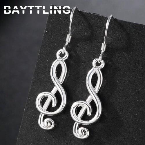 BAYTTLING 38MM 925 Sterling Silver Exquisite Music Note Drop Earrings For Women Fashion Luxury Wedding Jewelry Gifts