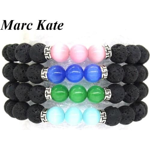 8mm Shining Cats Eye Stone Black Lava Stone Beads Bracelet Essential Oil Diffuser Bracelet Volcanic Rock Yoga Buddha Jewelry