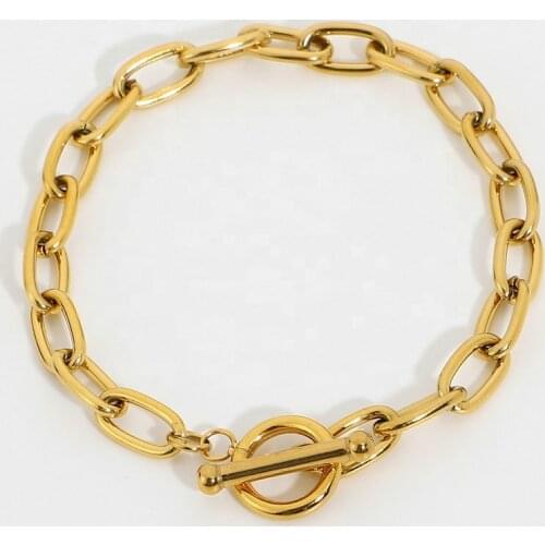 Gold Plated Stainless Steel Link Chain Paperclip Bracelet For Women OT Toggle Oval Link Chain Bracelet Jewelry