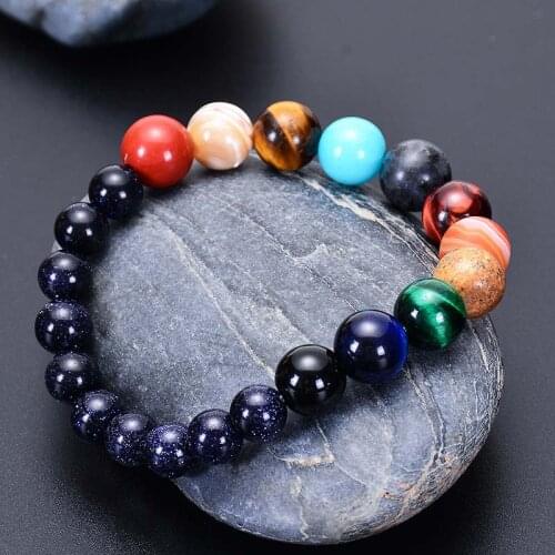 Chakra Yoga Bracelet Eight Planets Bead Bracelets Natural Stone Beads Universe Galaxy Solar System Bracelets Men Women Gift
