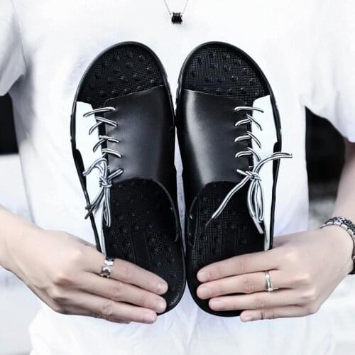 Brand Slippers Men Summer Flat Sandals leather Casual Beach Flip Flops Shoes Non-slip Indoor House Home Slippers Big Size