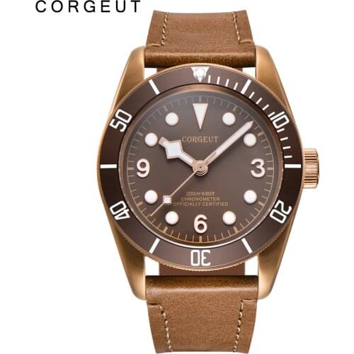 41mm Corgeut luxury top brand sport Sapphire Glass Sterile Coffee Dial PVD Mechanical Male clock Automatic Mens Wrist Watch