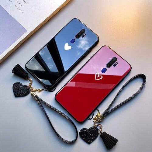 For oppo A11 A11X A9 2020 A5 A3 A5S A3S A7 2018 Case Free strap Red Black Heart Hard Glass Cover For OPPO A9 A5 2020 Casing