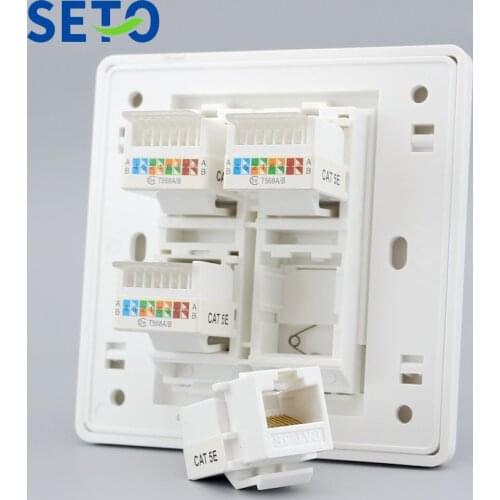 SeTo 86 Type Four Ports Network Ethernet LAN RJ45 Cat5e Outlet Wall Plate Socket Keystone Faceplate