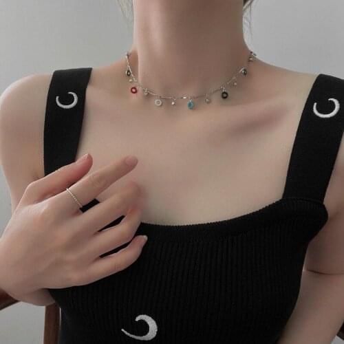 Colorful Donut Necklace Girls Splicing Necklaces Women Creative Cute Sweet Cool Clavicle Chain Silver Color Zinc Alloy Collares