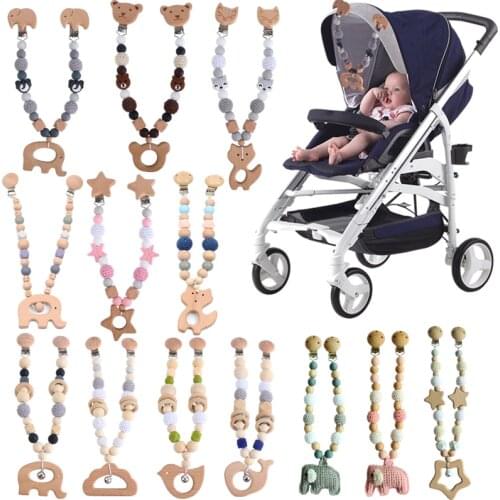 Wooden Baby Pram Clip Toys Baby Gym Hanging Pendants Toys Baby Stroller Rattle Bed Bell Mobile Rattles Silicone Beads Teething
