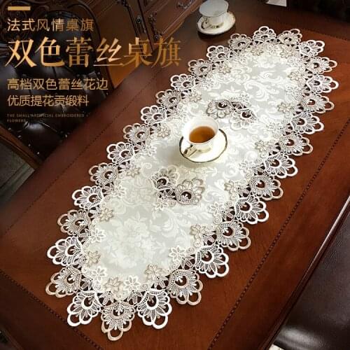 Double color lace Elegant Embroidery Table Runner Pastoral Fabric Tea tablecloth, Luxury Table mat table Cover for decoration
