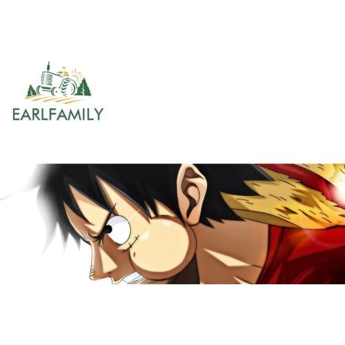 EARLFAMILY 13cm x 4.6cm for Monkey D. Luffy Car Stickers Anime Surfboard Windshield Trunk Window Decal Scratch-proof Decoration