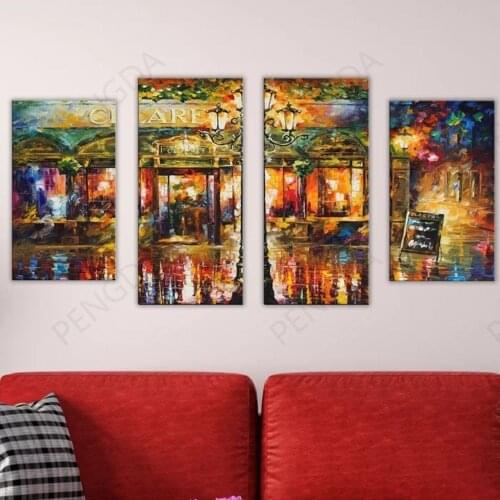 HD Prints Storefront Canvas Painting 4 Panel Wall Art Watercolor Poster Modular Pictures No Frame Modern Home Decor Living Room