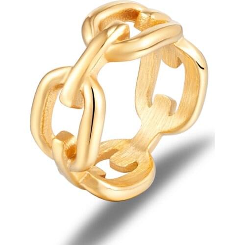 Classic Design Chain Shape Beautiful Woman Ring Stainless Steel Brand Ring Gold Color Engagement Jewelry For Women Anillos Mujer