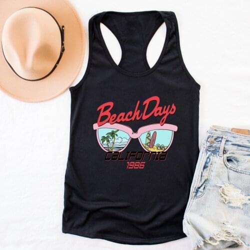 Vest Beach Days Colored Print Tanks Vintage Women Graphic Vacation Tops Aesthetic Summer Raceback Travel Tank