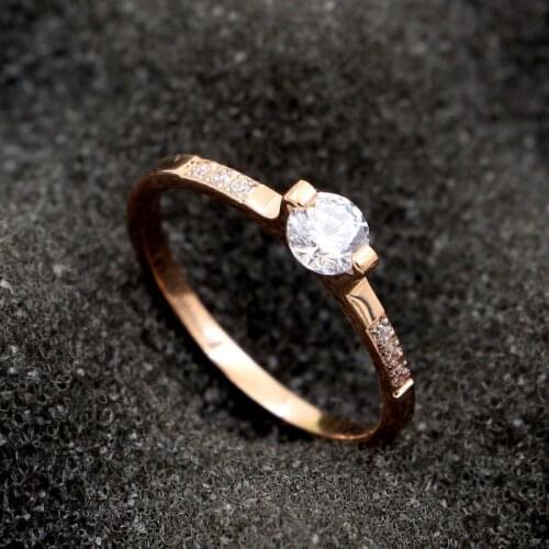 Fashion Stainless Steel Love Crystal Engagement Rings Rose Gold Color Women Female Party Wedding Gift