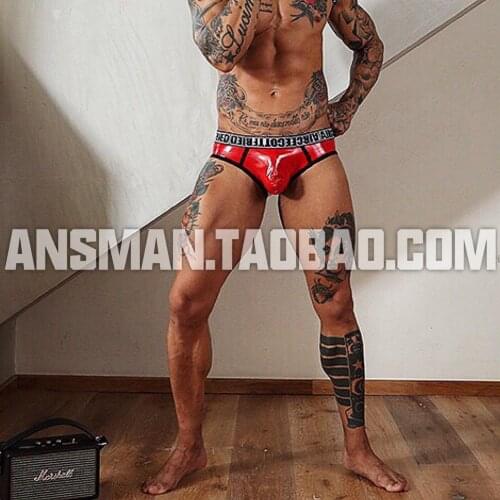 Nightclub bar Red patent leather imitation leather briefs male gogo dance DJ personality sexy underwear male W party