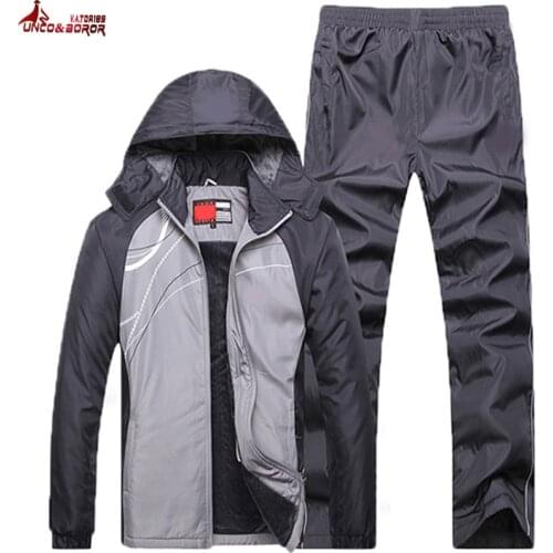 Winter Tracksuit Men thicken fleece Jacket+Pants Two Piece Brand Clothing Set Fur Hooded Sportswear Sweatpants Track Suit Men