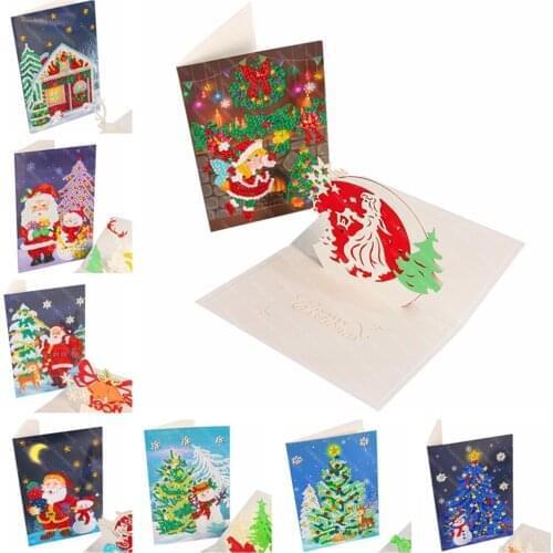 New DIY Diamond Painting Greeting Cards Christmas Birthday Three-dimensional Postcards 5D DIY Kids Festival Greet Cards Gift