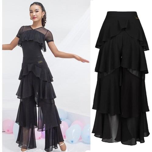 Latin Practice Clothes Modern Dance Pants WomenS High Waist Four-Layer Ruffled National Standard Dance Trousers Costumes SL4863