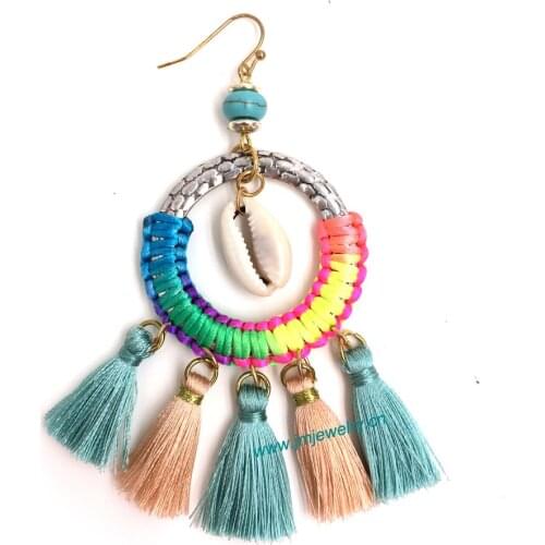 Wholesale handmade Ethnic jewellery vintage dangle earrings with tassel summer style nickel free earrings